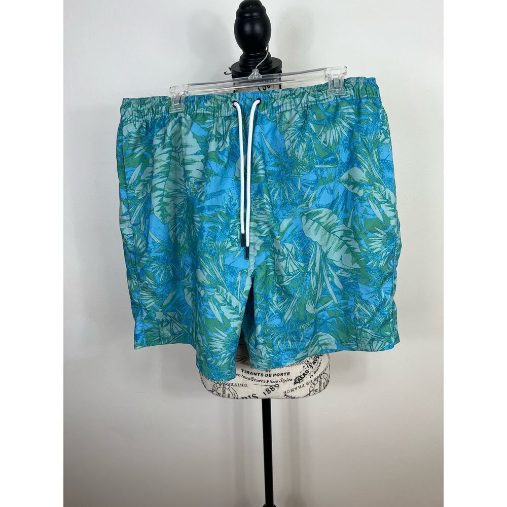Men's Berkely Jensen Blue and Green Tropical swim trunks with pockets